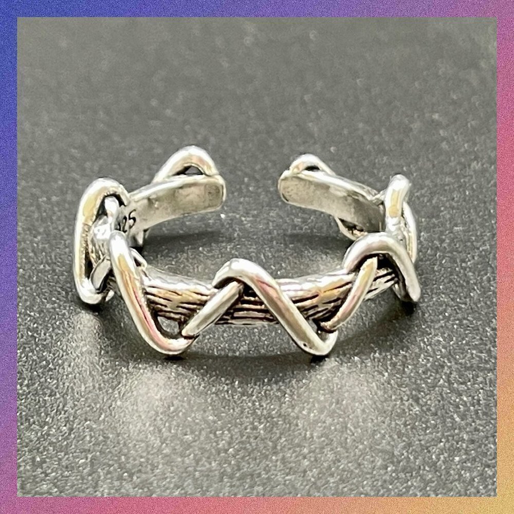 Sterling Silver 925 Adjustable Twisted Wire Ring #1187